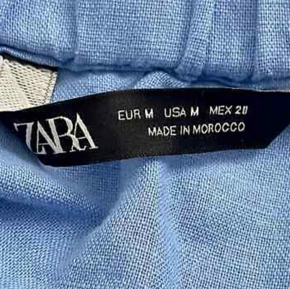 Zara Dress Linen Cotton Blend Blue Off the Shoulder Bell Sleeve Coastal Size M - Picture 4 of 6